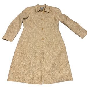 Women's Silk Wool Blend Tan Tweed Overcoat‎ Size 12 Mid-Length 3/4 Sleeve